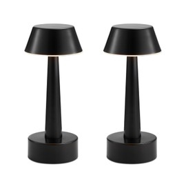 2 Pack Small Cordless Table Lamp, Battery Operated Black Lamp for Restaurant Dinner Table, Rechargeable 3-Way Dimmable Touch Lamp Portable Metal Night Light for Bedside Dining Room Patio Bar Outdoor