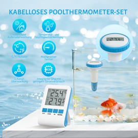 Wireless Pool Thermometer: Digital Pond and Pool Thermometer with LCD Radio Receiver, IPX8 (Wireless Water Thermometer, Pond Thermometer, Underwater)