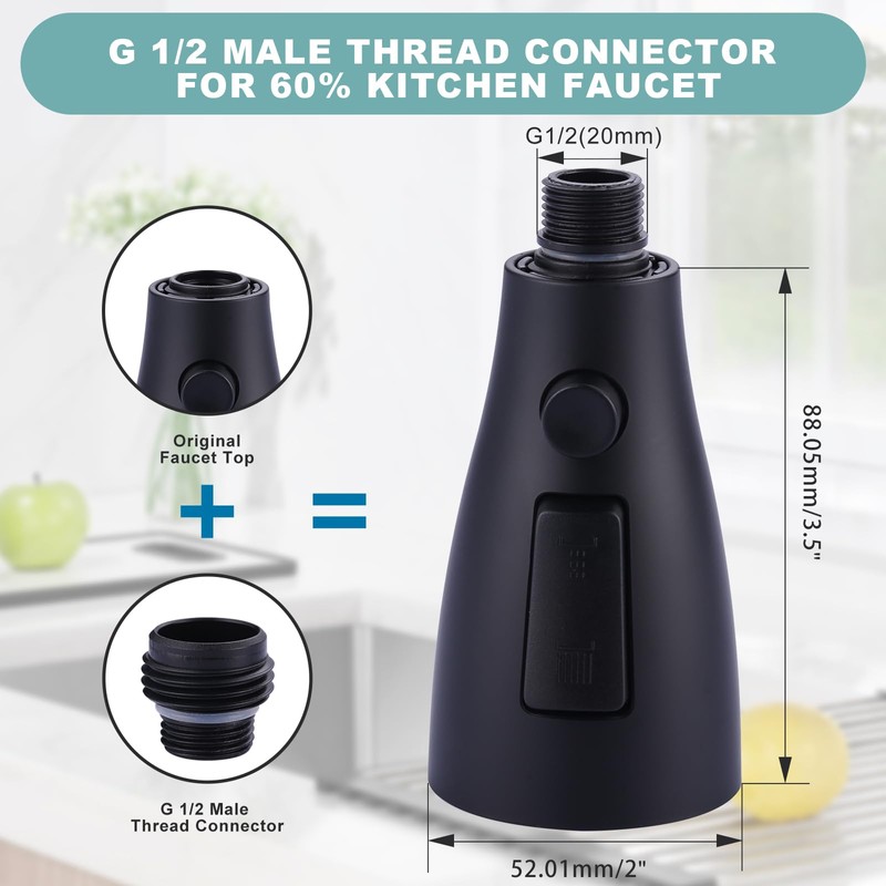 ARCORA Kitchen Faucet Spray Head Matte Black, 3-Function Kitchen Sink