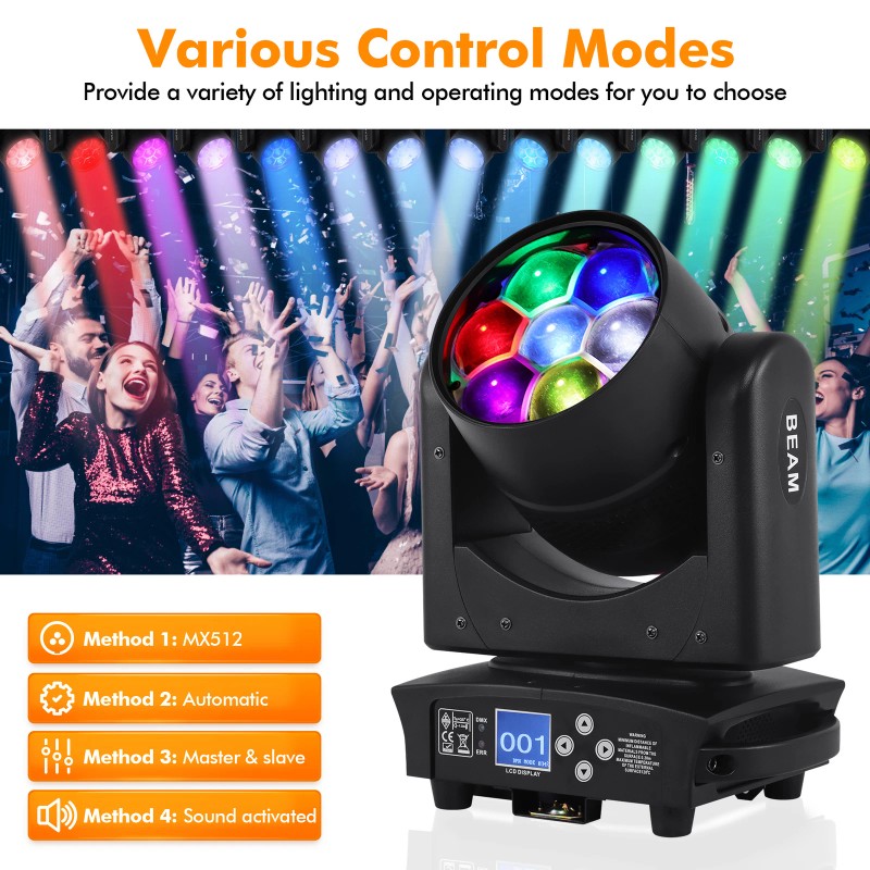 WARRENAU 7X50W LED Beam Wash Zoom Moving Head 4in1 Bee-eye