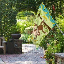 RoadSea Monkey Garden Flag - Animal Zoo Theme Party Door Sign - Welcome Yard Lawn Sign - Cute Monkey with Bananas Party Garden Indoor Outdoor Decoration Supplies - Double Sided 12" x 20"