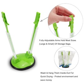Baggy Rack Hands-Free Clip Food Storage Freezer Baggy Holder,Bag Holder For Plastic Bags Stand/Pack of 2 Green