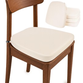 YOUFI Dining Chair Cushions Set of 4, Waterproof PU Leather Kitchen Chair Pads with Adjustable Buckle Straps, 17" x 16" x 2" D-Shaped Non-Slip Seat Cushions for Dining Room (Beige)