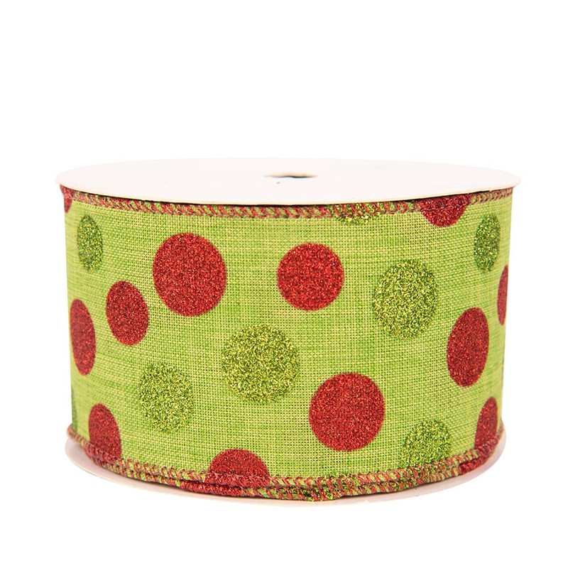 Christmas Ribbon Wired 2.5 Inch Dots with Stripes 5 Yard