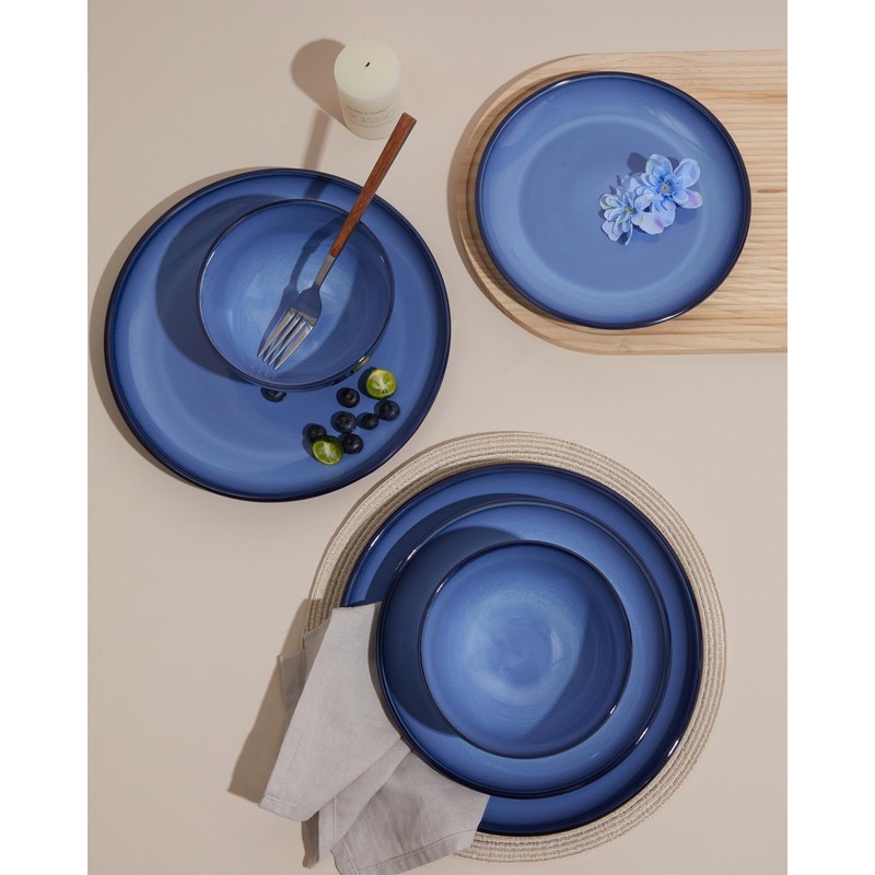 Pokini Blue Stoneware Dinnerware Set, 12 pcs Reactive Glaze Plates