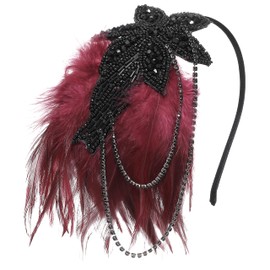 BABEYOND Vintage 1920s Headband 1920s Headpiece Feather Beaded Headband Crystal Flapper Headpiece Great Gatsby Costume Accessories Roaring 20's Accessories Blackwinered