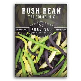 Survival Garden Seeds - Tri-Color Bean Seed for Planting - Packet with Instructions to Plant and Grow Yellow, Purple, and Green Bush Beans in Your Home Vegetable Garden - Non-GMO Heirloom Variety