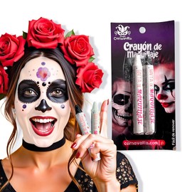 4 Crayones de Maquillaje Blanco y Negro Jumbo Pintacarita Halloween para Disfraz, Makeup White and Black, Catrina, Calavera Grupo Carnavallia