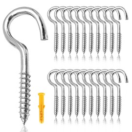 Rhimooay Screw Hooks, Small 304 Stainless Steel, Pack of 20, Hook Screws with Thread, Hooks for Screws, Threaded Hooks, Screw-In Hooks, Robust Rustproof Cup Hooks (M3-40 mm)