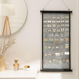 Josmimic Large Capacity Giftable Hanging Earring Organizer & Holder - Wall Mount Earring Display Storage for Women, Holds Multiple Earring Types, 1 Pack, Black, for Bedroom&Living Room