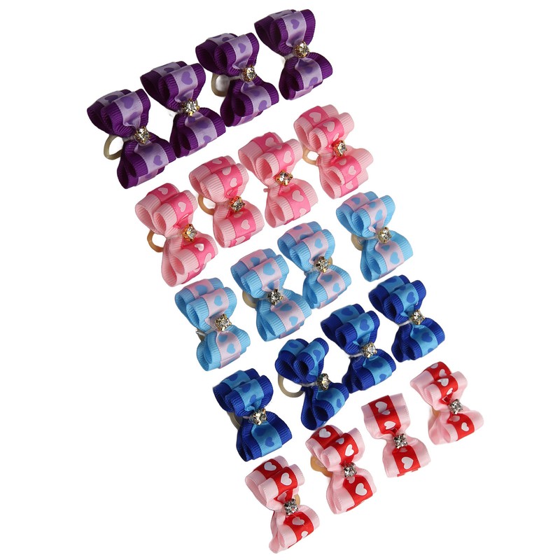 20pcs Pet Hair Bows Dog Grooming Bows with Rubber Bands