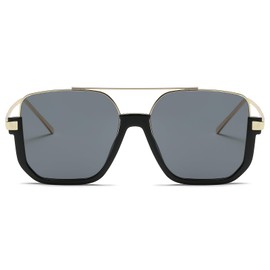 FLJMRAVER Vintage Square Oversized Aviator Sunglasses for Women Men Semi-Rimless Glasses 70s Trendy Stylish Shades(Gold/Black)