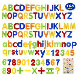 105 Magnetic Letters Alphabet,Include 52 Uppercase,26 Lowercase Letter& 20 Numbers 6 Symbols Cartoon Animal Stickers Fridge Magnets ABC Preschool Educational Learning Toy for Toddlers 3 4 5 Years Old