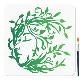 MAYJOYDIY Tree Woman Stencil Tree of Life Stencils with Paint Brush 11.8×11.8inch Art Vine Leaves Face Reusable Drawing Template for Craft on Window Wood Wall Home Decoration
