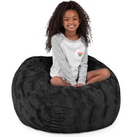 Jaxx Saxx 3 Foot Bean Bag Chair - Faux Fur, Black