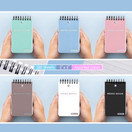 BAZIC Small Notebook Memo Book 3"x5" Spiral Top Bound Pad, Pastel Color 100 Sheets Wirebound Pocket Personal Notebooks, 6-Pack