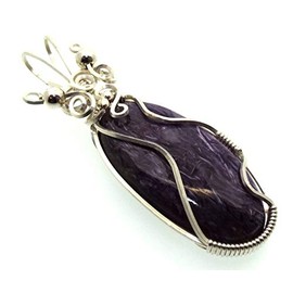 Charoite Gemstone Sterling Silver Wire Wrapped Pendant
