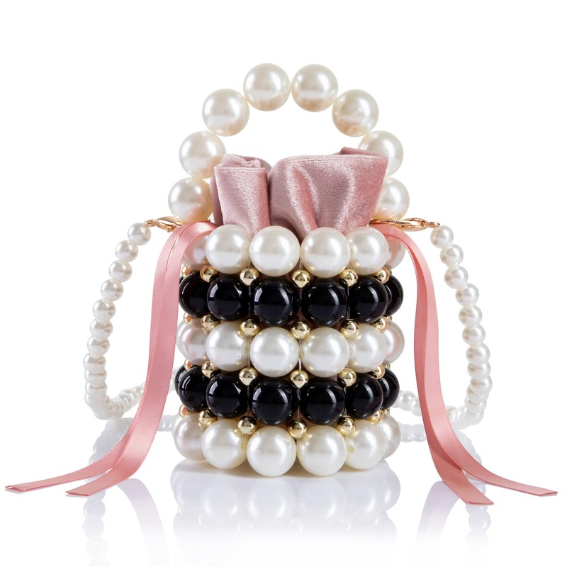 Abvokury Women Beaded Evening Bucket Bag Small Lipstick Handbag with