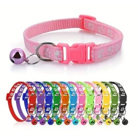 Adjustable Cat Collar with Bell - Multiple Colours - 19cm - 32cm (Black Paws)