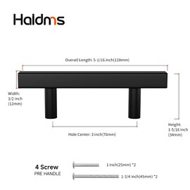 Haidms 20 Pack Black Cabinet Handles 3 inch(76mm) Hole Centers Drawer Handles Matte Black Cabinet Pulls Kitchen Cabinet Hardware Square Drawer Pulls