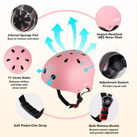 Plusawa Kids Bike Helmet, Adjustable Toddler Helmet for 2-15 Years Old, Boys Girls Multi-Sport Kids Helmet for Cycling, Skateboarding, Scooter, Skating 48-52 CM (Pink, XS)