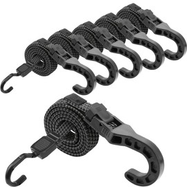Rugtol Bungee Cords with Hooks, 48 inch Adjustable Bungee Cords Heavy Duty Outdoor, Extra Strong Black Adjust Elastic Bungee Strap Tie Down Rope with Plastic Hooks for Camping, Tarps, Trucks, 6 Pack