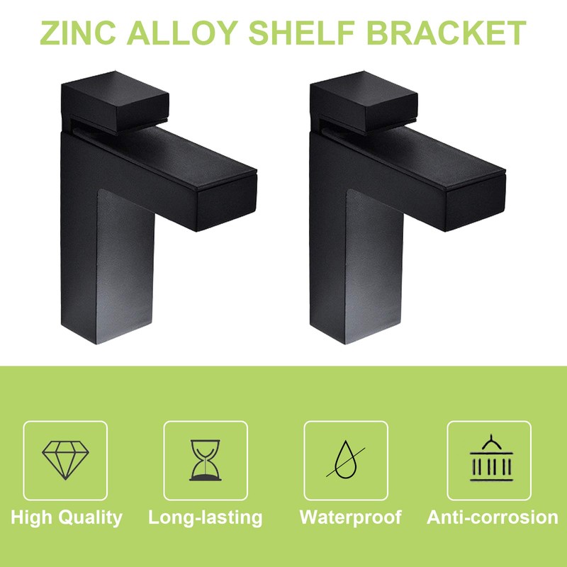 UFURMATE Glass Clamp 2 Pack Black Adjustable Wood/Glass Shelf Brackets