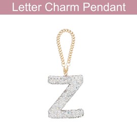 MECCANIXITY Bling Car Letter Charm, Initial Z Letter Interior Car Rear View Mirror Decoration Hanging Crystal Ornaments for Women Bags Water Cup DIY Craft, Silver
