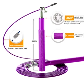 Cuerda de saltar de velocidad morada para fitness, cuerda de saltar ajustable, sin enredos, rodamiento de bolas giratorio de 360°, mango de aluminio antisalto, ejercicios deportivos de entrenamiento,