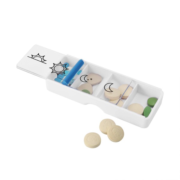 REMEDIC - Pastillero diario sin BPA con diseño deslizante para contener vitaminas, aceite de hígado de bacalao, suplementos y medicación, incluye funda de piel