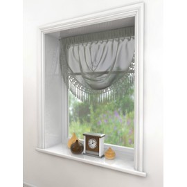 Plain Pewter Grey Silver Swag Luxury Macrame Pelmet Swag Macrame Fringe Tassel Valance Drapes Voile Net Window Decor