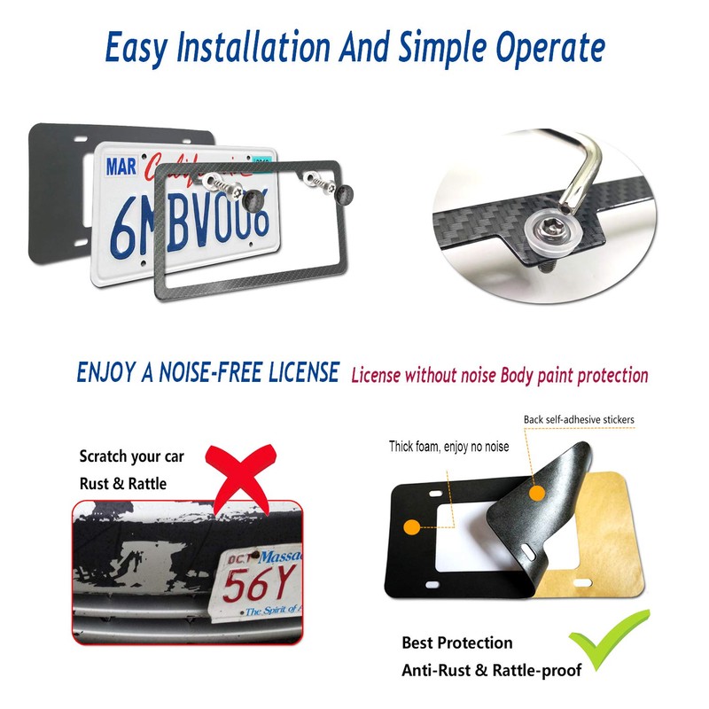 Aootf License Plate Frames Anti Theft- Tamper Proof Carbon Fiber