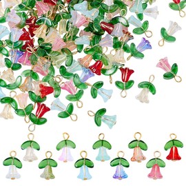 WADORN 100 Stück 8 Farben Tulpenblume Glas Anhänger, Bunte Kristall Tulpenblumen Anhänger Mit Blatt Frühlings Und Sommerblumenblüten Anhänger Verbinder Für Die Schmuckherstellung Armbänder