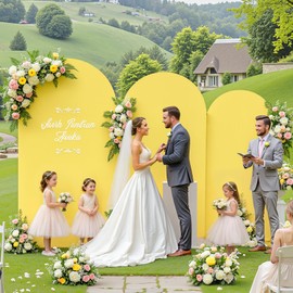 Yellow Arch Backdrop Cover 7.2ft 6.6ft 6ft Arch Cover Set of 3 Arch Covers Stretchy Backdrop for Wedding Party Baby Shower Birthday Photography Spandex Arch Stand Covers Backdrop Curtains Decor