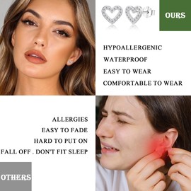 ZDE S925 Sterling Silver Heart Earrings Women Earrings Cubic Zirconia Men Hypoallergenic Non-Nickel Cartilage Earrings Studs Sensitive Ears Simple Classic 5mm Tiny CZ Stud Earrings, 6mm, Sterling