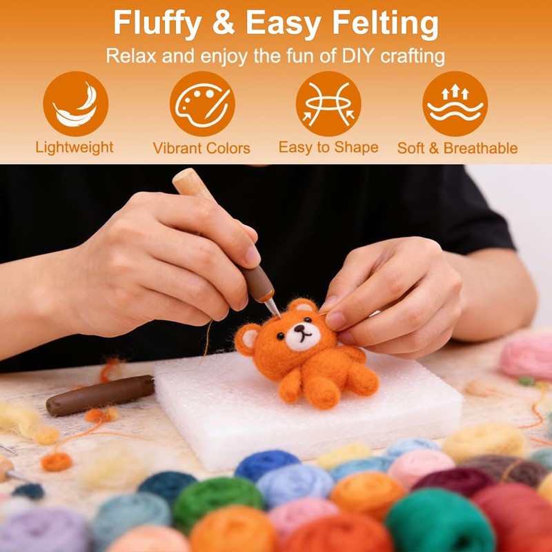 Ainiv 18 Pcs Needle Felting Wool, 9 Colors x 2