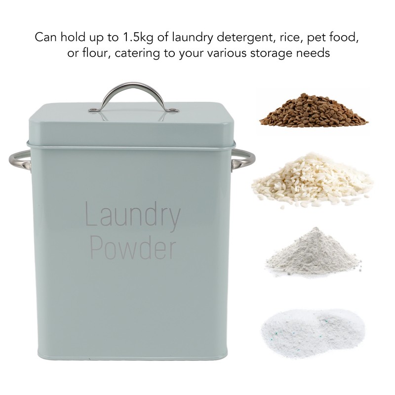Metal Laundry Room Container with Dual Side Handles with Spoon