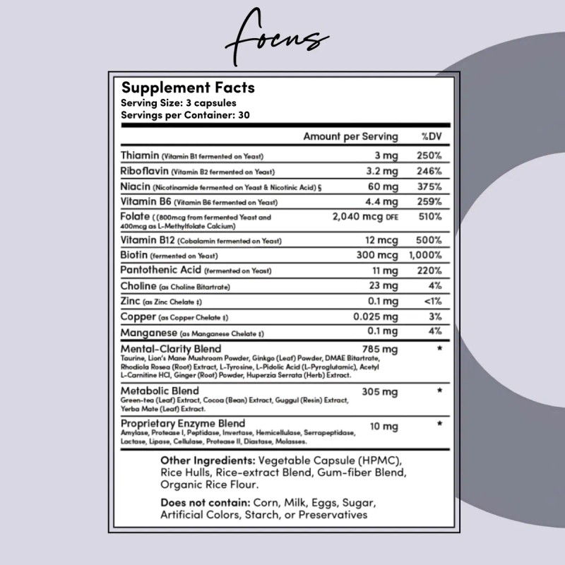 Tranont Focus Vitamin B Complex 90 Cápsulas Veganas