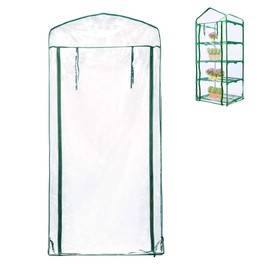 4 Tier Roll-Up Zipper Door Greenhouse Replacement Cover-27 x 19 x 63 Inch Clear PVC Plant Greenhouse Cover for Gardening Plants Cold Frost Protection Wind Rain Proof (Frame NOT Include)