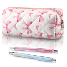 Sherr Coquette Bow Pencil Case Pink Bow Cute Pencil Pouch Soft Cotton Storage Bag Aesthetic Pattern Gift Makeup Pouch Cosmetic Travel Bag for Women