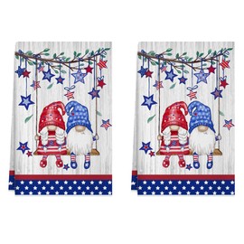 XCHI Wood Swing Gnomes America Stars Patriotic 4th of July Memorial Day Independence Day Kitchen Towels Dish Towels 18x26 Inch Set of 2 Home Decorations Hand Towels Drying Dishcloth