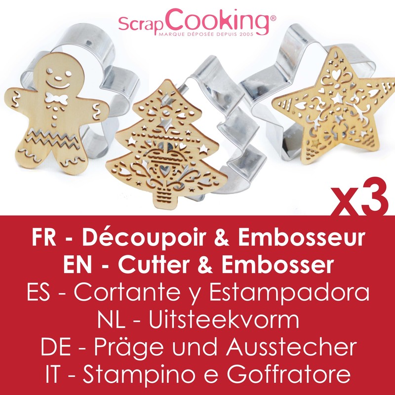 ScrapCooking - Set of 3 Cookie Cutters + Christmas Wooden