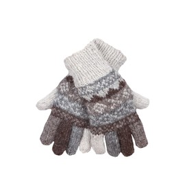 Pachamama Women Wool Gloves Handknitted Fair Isle Colours One-Size Handmade Extra Warm Fair Trade (Wool, Oat, Grey, Brown)