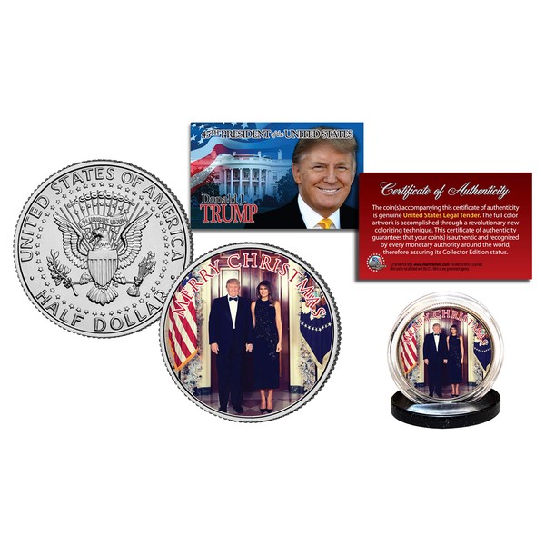 Donald & Melania Trump Official White House Xmas Photo JFK Half Dollar U.S. Coin