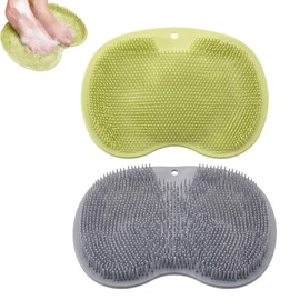 Shower Foot Scrubber, Foot Scrubber Mat with Textured Surface, for Cleaning, Exfoliation and Massage, Two-Piece Set in Grey and Green