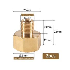 Pack of 2 gas bottle adapters, 1/2 inch female x 1/4 inch external thread, gas adapter, 1/2 inch right to 1/4 inch left, gas hose adapter connector for gas stove, camping stove, stool stove, gas