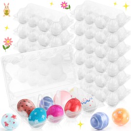 Menkxi 96 Pcs Plastic Easter Eggs with Clear Egg Cartons for Crafts DIY Fake Eggs White Plastic Eggs Paintable Easter Eggs Paint Your Own Eggs for Kids Adults Easter Gift, 8 Piece Per Carton