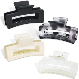 Qooocy Rectangle Hair Claw Clips Large 4 Inch Matte Clear No Slip Big Jaw Clip Multi-Colored for Thick Hair Women and Girls, 4 Pack, Pastel