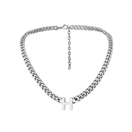 Bandmax Mens Initial H Necklace 7MM Wide Cuban Chain Choker Necklace for Men Women Initial Letter H Pendant Necklace Stainless Steel Chain Men Jewelry