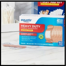 Equate Antibacterial Heavy-Duty Fabric Bandages, Large, 60 Count